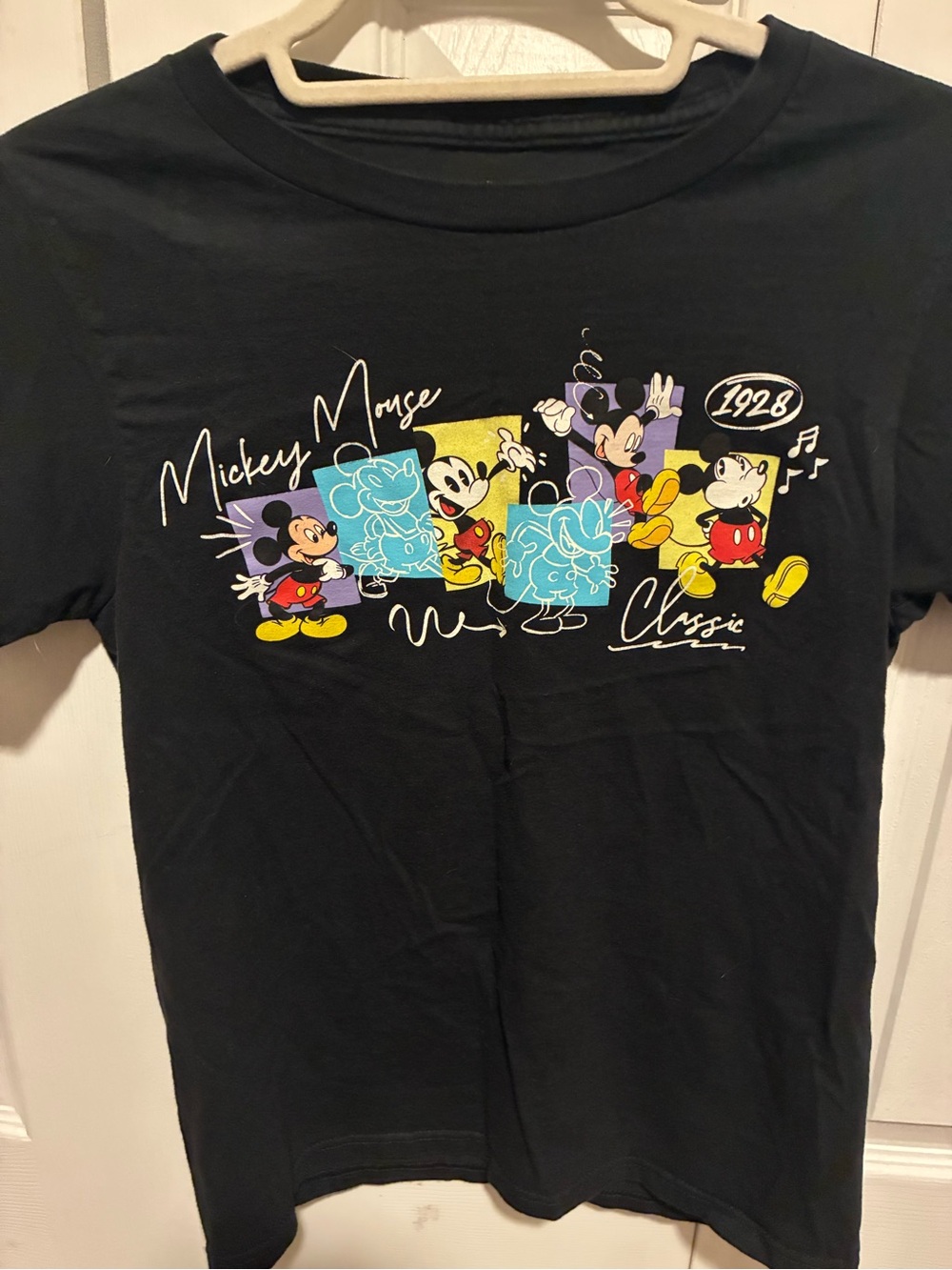 Disney Black Mickey Mouse Classic Graphic Tee with Yellow & Red Accents
